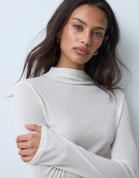 Miss Selfridge sheer high neck top in white