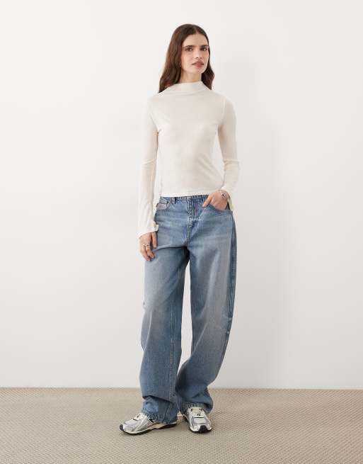 Miss Selfridge sheer high neck top in white, 2 of 4