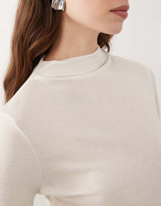 Miss Selfridge sheer high neck top in white, 3 of 4
