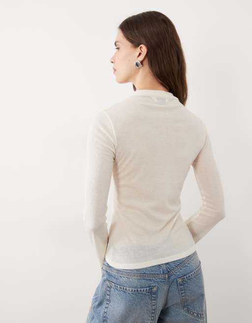 Miss Selfridge sheer high neck top in white, 4 of 4