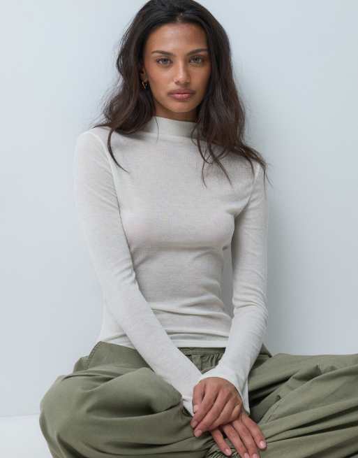 Miss Selfridge sheer high neck top in white, 5 of 5