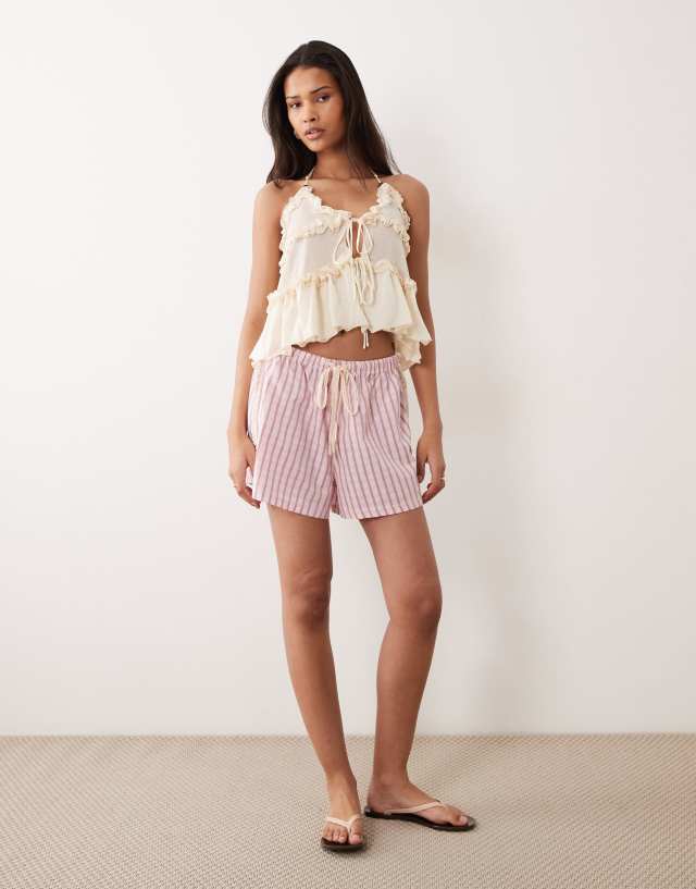 Miss Selfridge sheer knit ruffle cami top in cream | ASOS