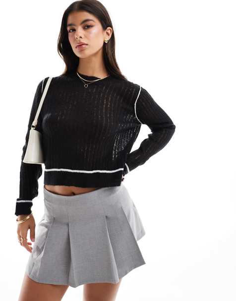 Miss Selfridge sheer knitted jumper with contrast detail in black - view 1