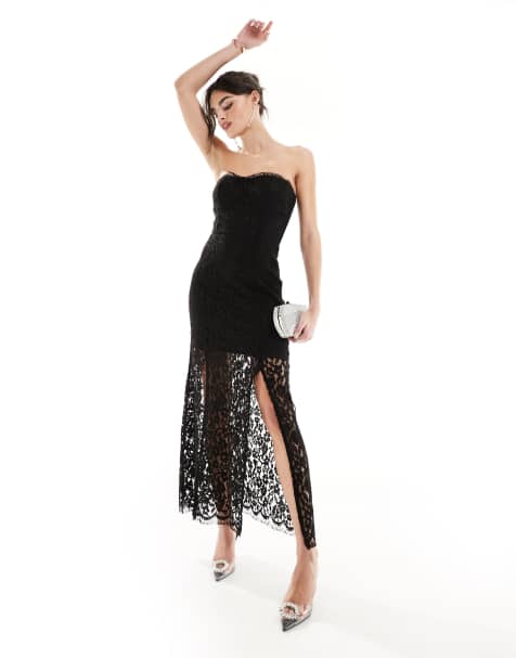 Black Strapless V Plunge Maxi Dress