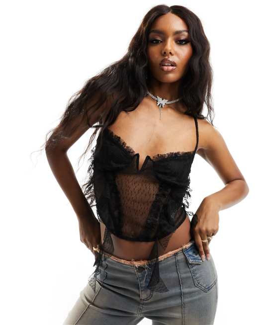 Sheer Lace Bustier Corset Top Black