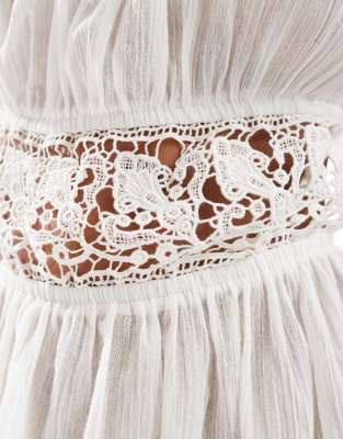 Miss Selfridge Sheer Lace Trim Mini Beach Dress In White