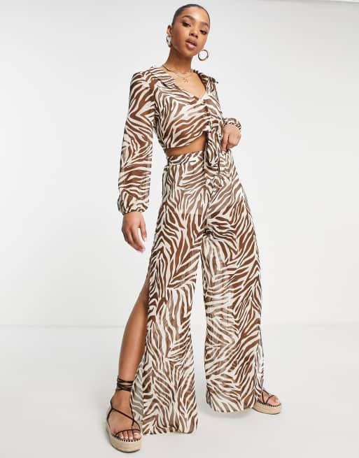 Miss Selfridge sheer wide leg trousers co-ord in zebra