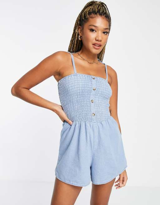 Miss Selfridge sheered denim playsuit in blue