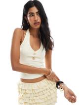 River Island halter neck button up top in black