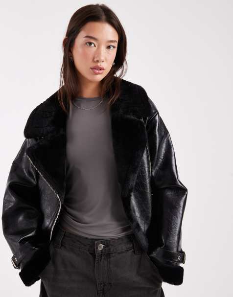 Miss Selfridge shiny aviator in black