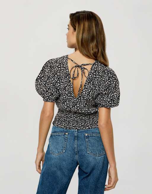 Miss Selfridge shirred blouse in black, 2 of 4