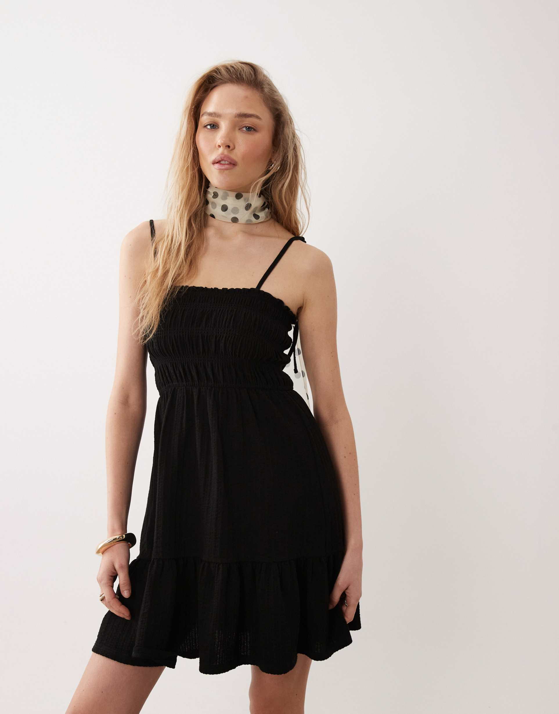 miss selfridge shirred cami mini dress in black