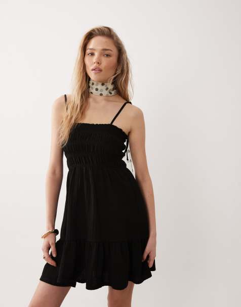 Miss Selfridge shirred cami mini dress in black