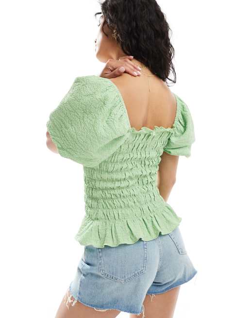 Miss Selfridge shirred detail blouse in green