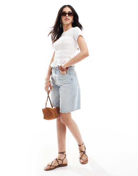 Miss Selfridge shirred detail tee in white - view 1