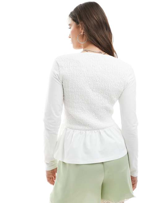 Miss Selfridge shirred jersey peplum top in ecru