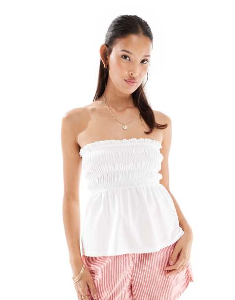 Miss Selfridge shirred peplum detail top in white - view 1