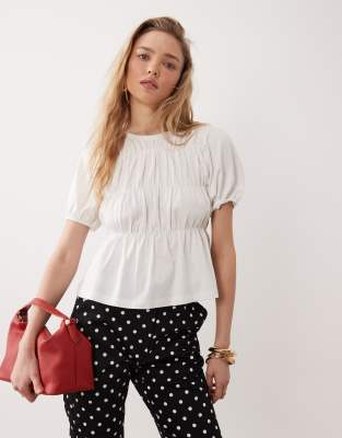 Miss Selfridge Shirred Peplum Top In White