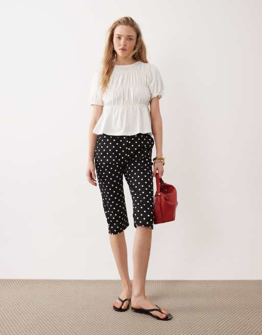 Miss Selfridge shirred peplum top in white, 3 of 4