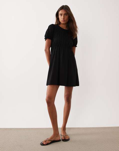 Miss Selfridge shirred smock mini dress in black - view 1
