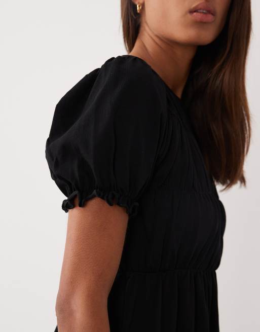Miss Selfridge shirred smock mini dress in black, 3 of 4