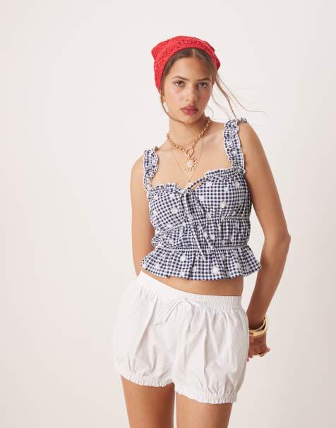 Miss Selfridge shirred tie front top in shell print - view 1