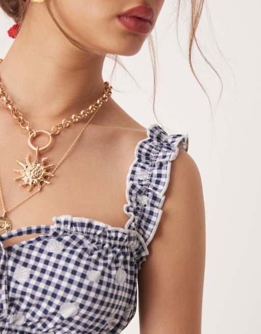 Miss Selfridge shirred tie front top in shell print
