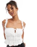 [Miss Selfridge] Miss Selfridge shirred tie front top in white 8 WHITE