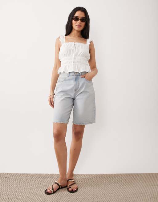 Miss Selfridge shirred top with ruffle sleeves in white, 2 of 4