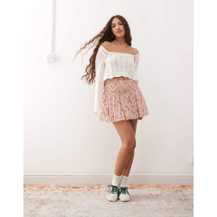 Miss Selfridge shirred waist chiffon mini skirt in pink ditsy