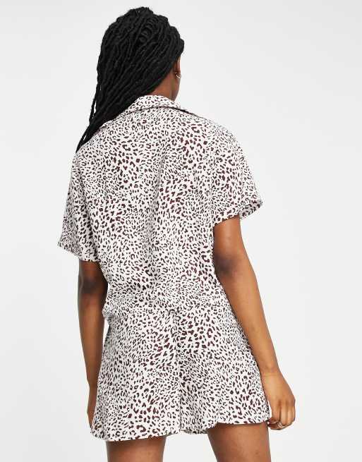 The Sunday Shorty Romper - Grey Lola Leopard – Mini + Mauve