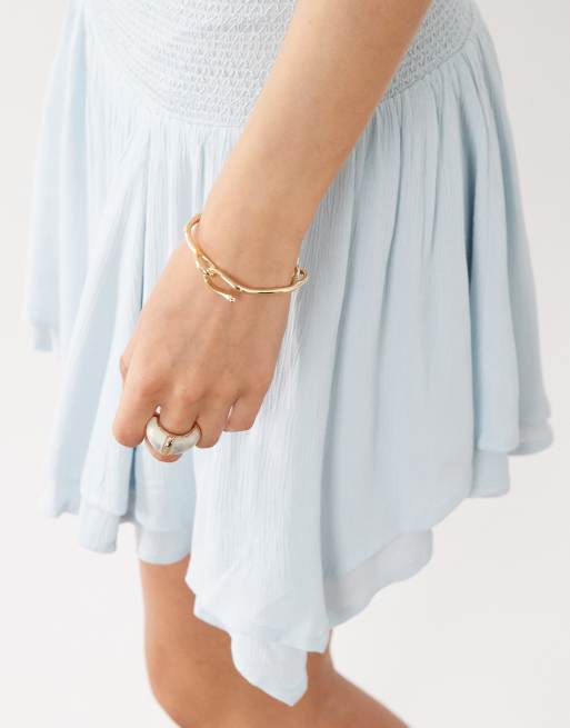 Miss Selfridge shirred waist hanky hem mini skirt in blue, 4 of 5