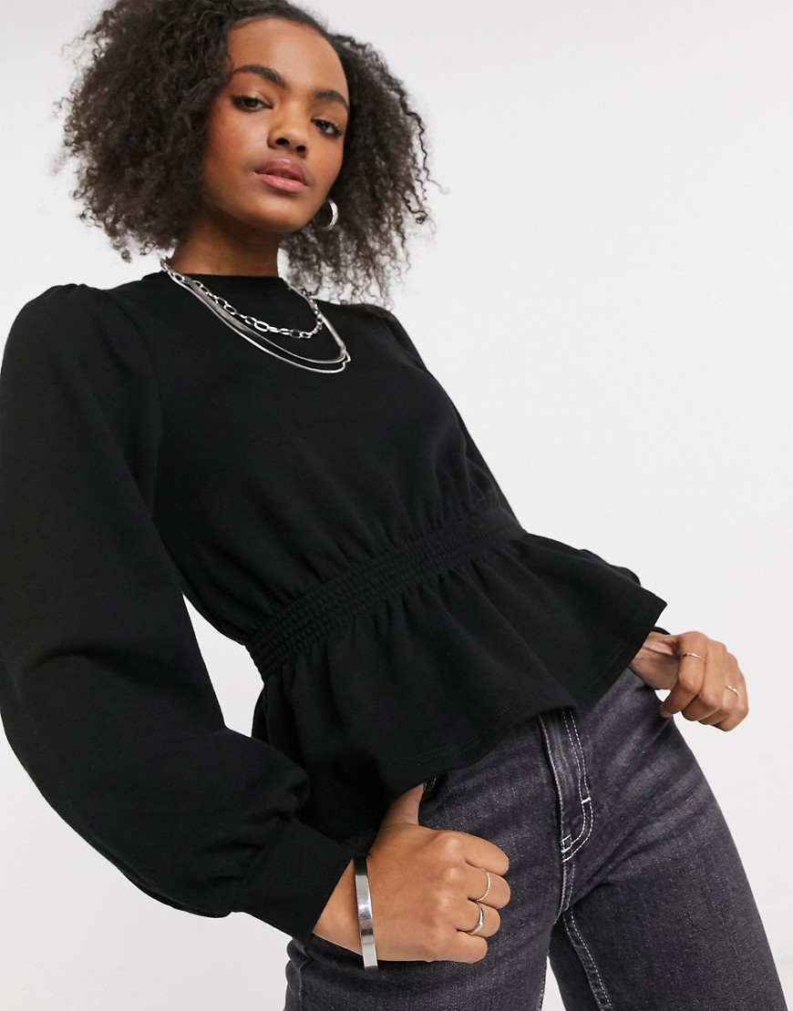 Miss Selfridge Shirred Waist Sweatshirt In Black