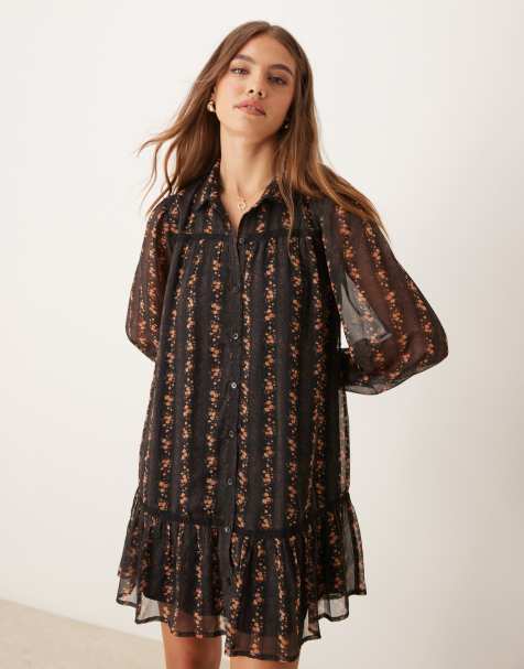 Miss Selfridge shirt dress with trim detail in ditsy floral print - view 1