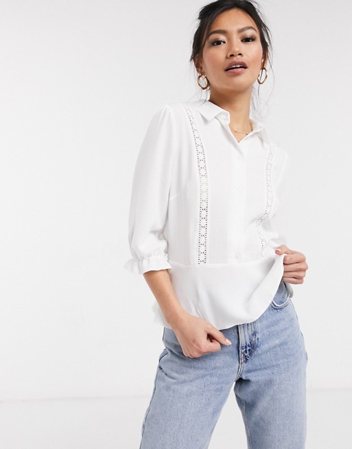 Miss Selfridge shirt with lace insert in ivory