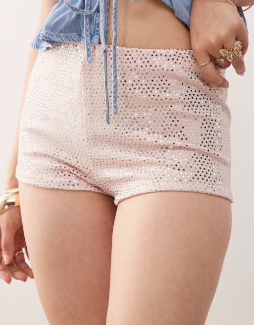 Miss Selfridge - Short court à sequins style festival - Rose clair, 5 de 5