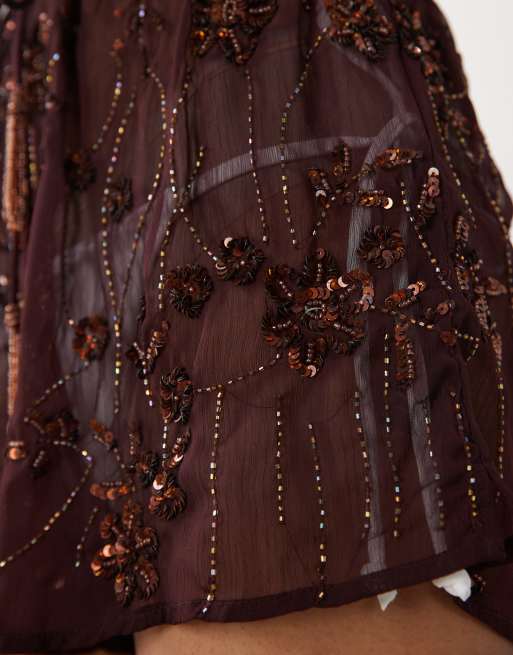 Miss Selfridge - Short d'ensemble de plage de qualité supérieure à ornements - Chocolat, 4 de 5