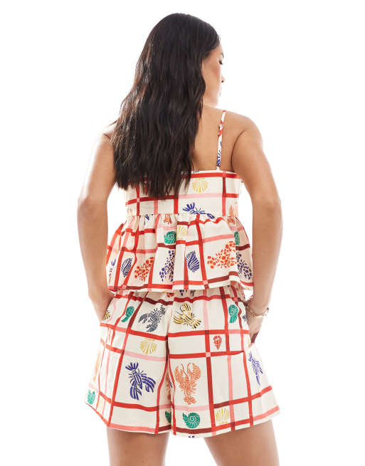 Miss Selfridge - Short d'ensemble en lin imprimé homards, 3 de 5