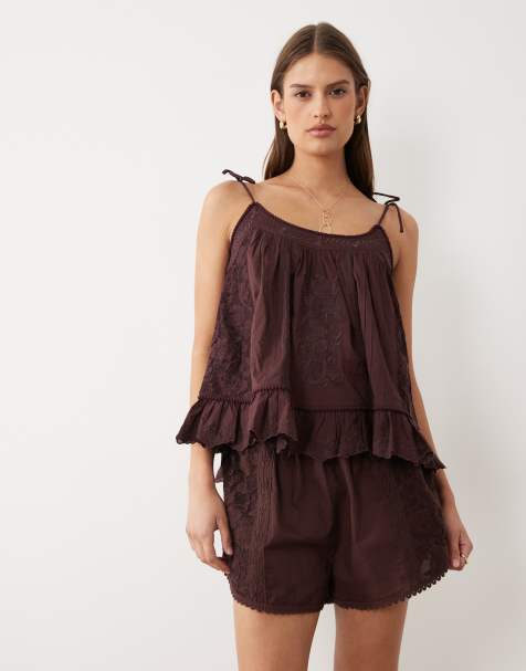 Miss Selfridge - Short en broderie anglaise - Chocolat - view 1