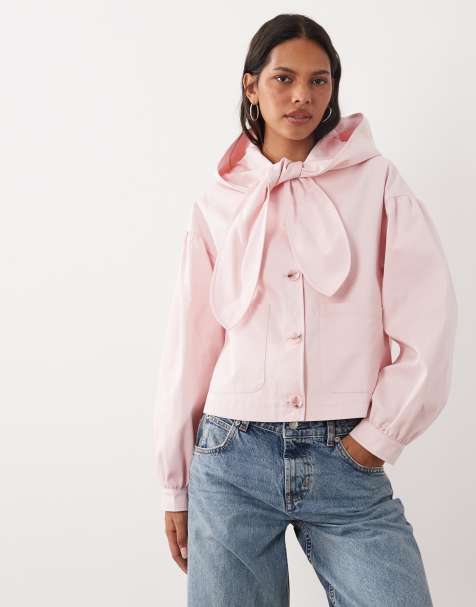 Miss Selfridge short mac jacket with tie neck detail and hood - view 1