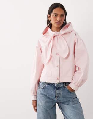 Miss Selfridge Short Mac With Tie Neck Netail And Hood-pink