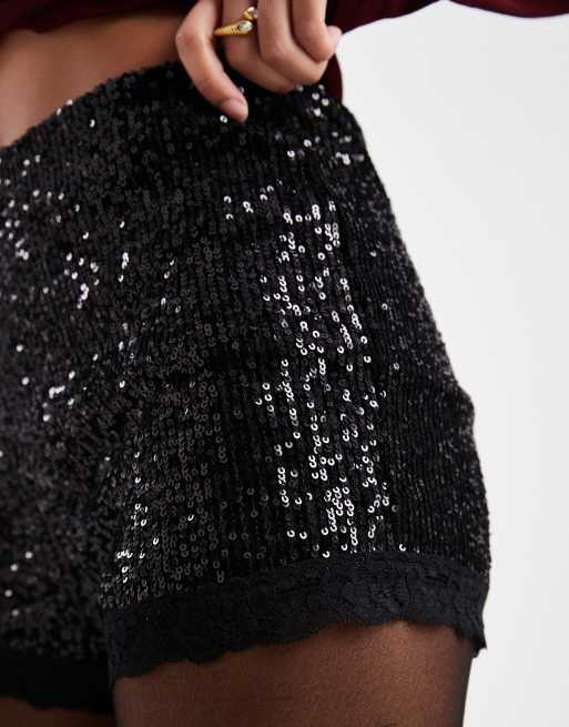 Miss Selfridge - Short moulant bordé de dentelle à sequins, 5 de 5