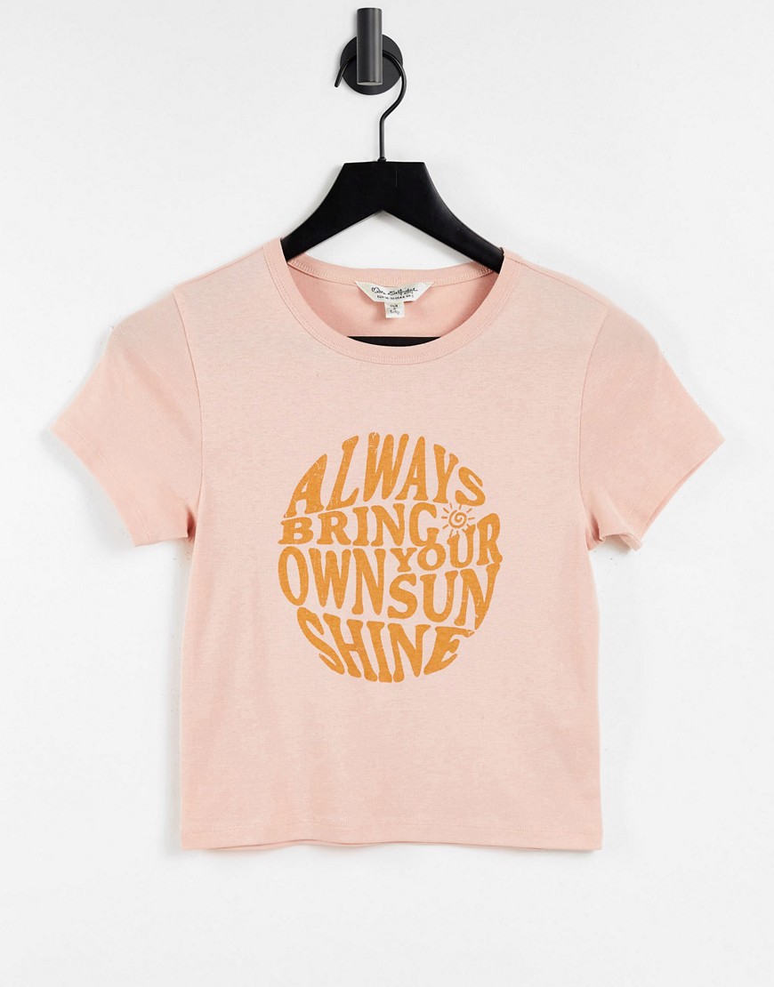 Miss Selfridge Short Sleeve Always Bring Your Own Sunshine Slogan T-Shirt-Orange
