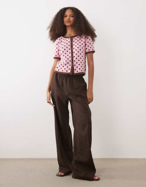 Miss Selfridge short sleeve blanket stitch cardigan in polka dot, 3 of 4