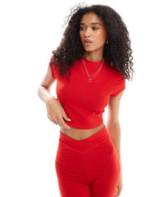 Miss Selfridge short sleeve crop top co-ord in red