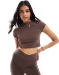 [Miss Selfridge] Miss Selfridge short sleeve crop top in chocolate (part of a set)-Brown 10 Choc