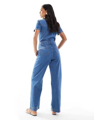 Miss Selfridge Short Sleeve Denim Jumpsuit