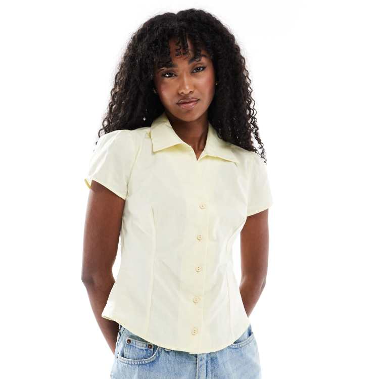 Miss Selfridge short sleeve fitted shirt in buttermilk | ASOS