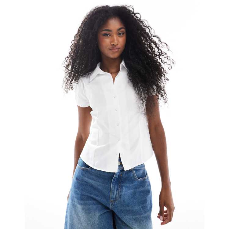 Miss Selfridge short sleeve fitted shirt in white | ASOS