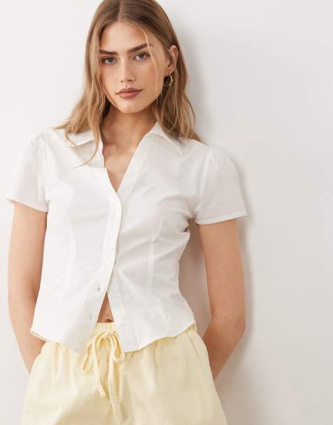 Miss Selfridge short sleeve fitted shirt in white - view 1
